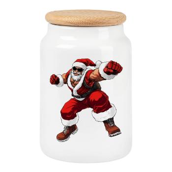 Boxer Noël - Boîte à biscuits avec couvercle en bois - blanc - Devant