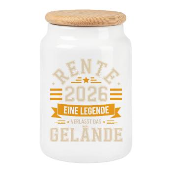 Rente 2026 Eine Legende Verläßt Gelände - Keksdose mit Holzdeckel - Weiß - Vorne