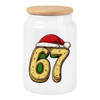 67 Number Biscuit Christmas - Cookie Jar with Wooden Lid - white - Front