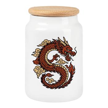 Dragon Chinois Mythique Rouge - Boîte à biscuits avec couvercle en bois - blanc - Devant