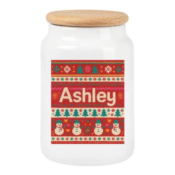 Nom festif Ashley Ugly style de Noël, Noël - Boîte à biscuits avec couvercle en bois - blanc - Devant