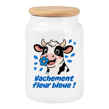 Damn blue flower! tender and loving - Cookie Jar with Wooden Lid - white - Front