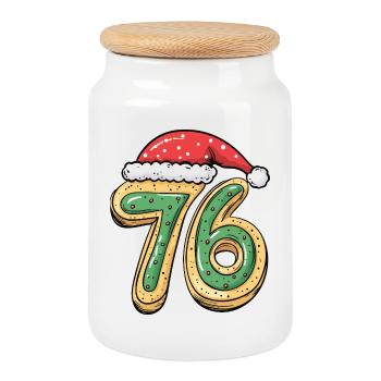 Biscuit de Noël à 76 chiffres - Boîte à biscuits avec couvercle en bois - blanc - Devant