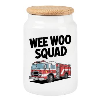 Wee Woo Squad Fire Brigade Car Rescuer Saying - Cookie Jar with Wooden Lid - white - Front