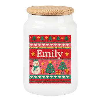 Nom festif Emily Ugly style de Noël, Noël - Boîte à biscuits avec couvercle en bois - blanc - Devant