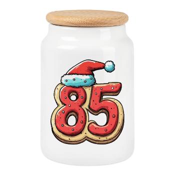 85 Number Biscuit Christmas - Cookie Jar with Wooden Lid - white - Front