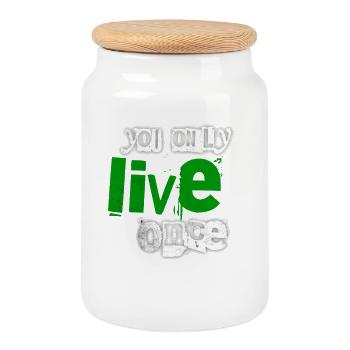 You only live once – green emphasis - Cookie Jar with Wooden Lid - white - Front