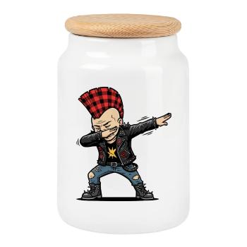 Dabbing Punk – Frecher Cartoon Style - Keksdose mit Holzdeckel - Weiß - Vorne