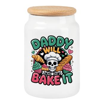 Papa le fera cuire crâne Chef - Boîte à biscuits avec couvercle en bois - blanc - Devant