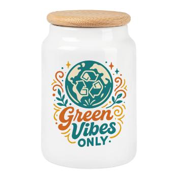 Grüne Vibes Pur - Keksdose mit Holzdeckel - Weiß - Vorne