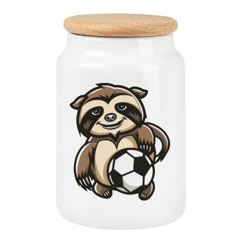 paresseux football dessin animé - Boîte à biscuits avec couvercle en bois - blanc - Devant