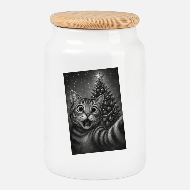 Sogno di Natale con gli occhi di gatto - Biscottiera con coperchio in legno - bianco