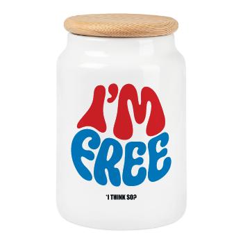 I'M FREE #1 - let's talk - Boîte à biscuits avec couvercle en bois - blanc - Devant