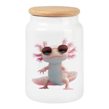 Axolotl with sunglasses - Cookie Jar with Wooden Lid - white - Front