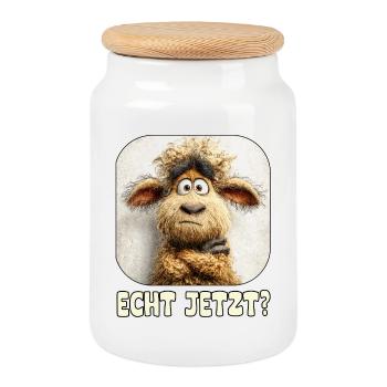 Really? Astonished Wool Monster Sheep - Cookie Jar with Wooden Lid - white - Front