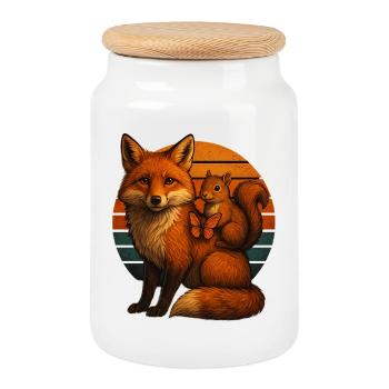Écureuil-renard amoureux des animaux rétro - Boîte à biscuits avec couvercle en bois - blanc - Devant