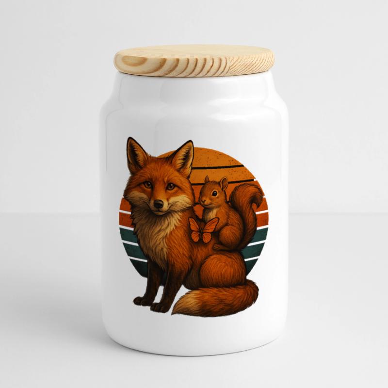 Fuchs Eichhörnchen Retro Tierfreunde Keksdose mit Holzdeckel