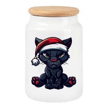 Panther Christmas - Cookie Jar with Wooden Lid - white - Front