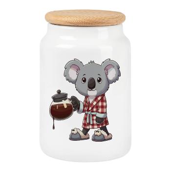 Drôle de Koala Amateur de café Peignoir douillet - Boîte à biscuits avec couvercle en bois - blanc - Devant