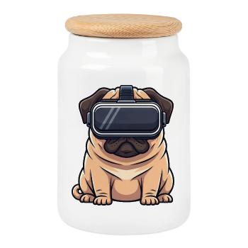 Cute Pug Dog Cartoon Friend For Life Gamer - Cookie Jar with Wooden Lid - white - Front