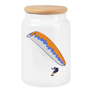 Paragliding - Cookie Jar with Wooden Lid - white - Front