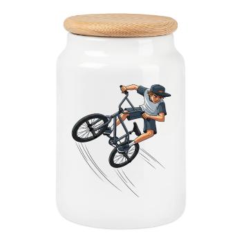 Freestyle BMX Street Artwork Trick Rider Street - Cookie Jar with Wooden Lid - white - Front