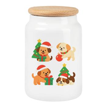 Christmas dogs with gifts - Cookie Jar with Wooden Lid - white - Front