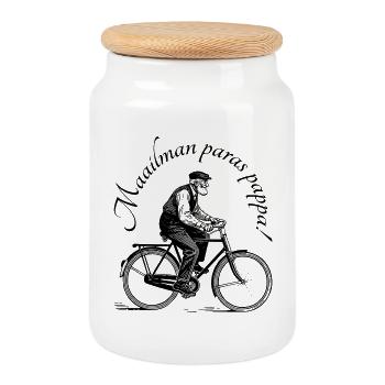 The World's Best Grandpa - Grandpa - Grandpa - Cyclist - Cookie Jar with Wooden Lid - white - Front