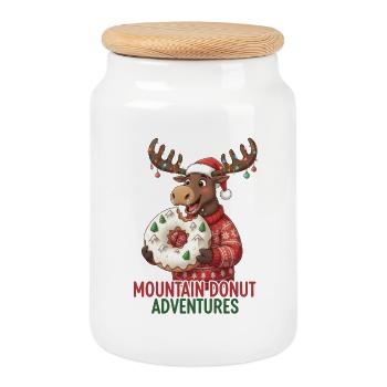 Noël - Orignal drôle - Donut d’hiver - Boîte à biscuits avec couvercle en bois - blanc - Devant