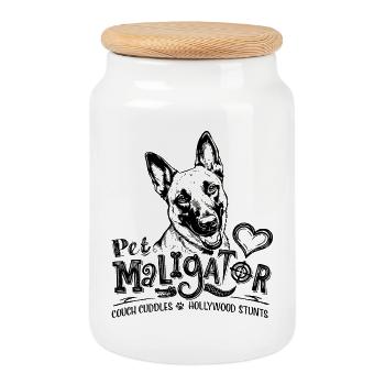 Belgian Malinois - Pet Maligator - Cookie Jar with Wooden Lid - white - Front