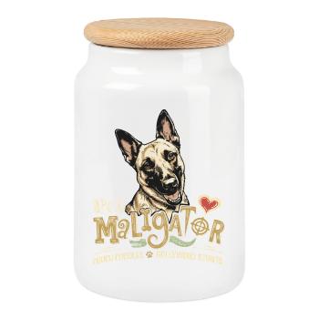 Maligator Belge Petit Chien Trick - Boîte à biscuits avec couvercle en bois - blanc - Devant