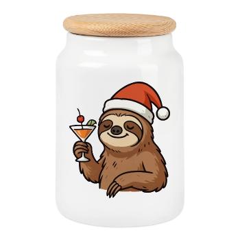 Cocktail de paresseux de Noël - Boîte à biscuits avec couvercle en bois - blanc - Devant