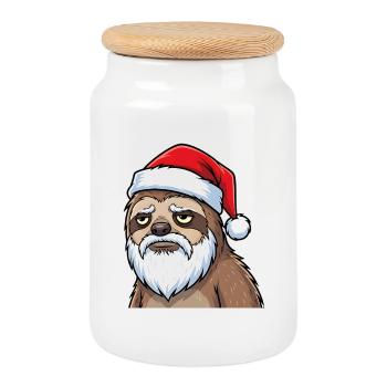 Funny Tired Sloth Xmas Motif - Cookie Jar with Wooden Lid - white - Front