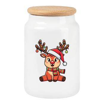 Motif festif de renne pour Noël - Boîte à biscuits avec couvercle en bois - blanc - Devant