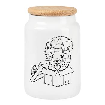 Un mignon écureuil de Noël dans une boîte cadeau - Boîte à biscuits avec couvercle en bois - blanc - Devant