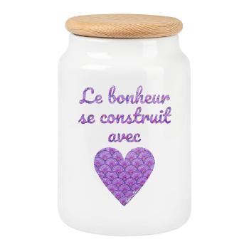 Le bonheur se construit avec cœur - Boîte à biscuits avec couvercle en bois - blanc - Devant