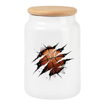 Graphique sportif de casse murale de basket en 3D - Boîte à biscuits avec couvercle en bois - blanc - Devant