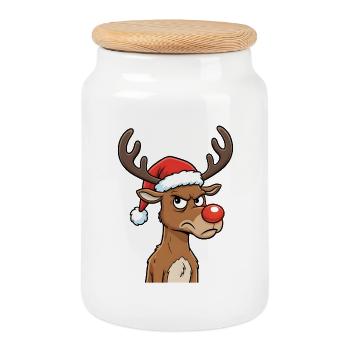 Motif de Noël renne de mauvaise humeur Rudolph - Boîte à biscuits avec couvercle en bois - blanc - Devant