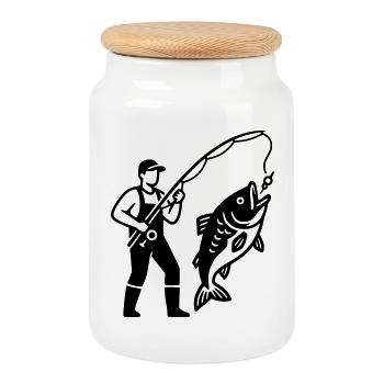 Logo du pêcheur dans un bateau Minimaliste - Boîte à biscuits avec couvercle en bois - blanc - Devant