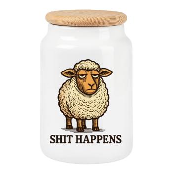 Mouton fatigué qui dit la chemise - Boîte à biscuits avec couvercle en bois - blanc - Devant