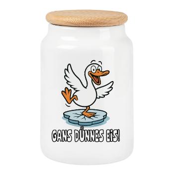 Gans Dünnes Eis lustiges Wortspiel - Boîte à biscuits avec couvercle en bois - blanc - Devant