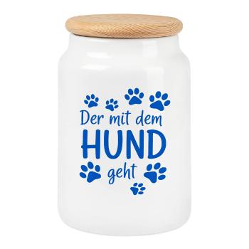 Promenade du chien Motif - Boîte à biscuits avec couvercle en bois - blanc - Devant