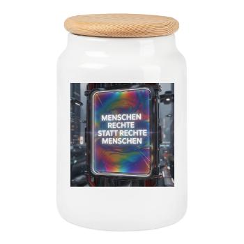 Menschenrechte statt rechte Menschen Futur Design - Keksdose mit Holzdeckel - Weiß - Vorne
