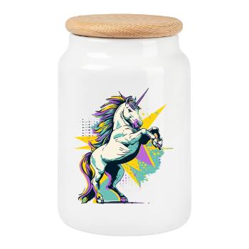 Einhorn Pop Art Bunt Magie Fantasie Märchen Zauber - Keksdose mit Holzdeckel - Weiß - Vorne