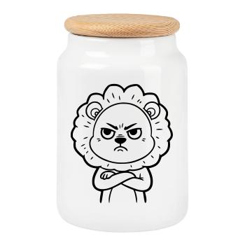Illustration de bande dessinée du Lion en colère - Boîte à biscuits avec couvercle en bois - blanc - Devant