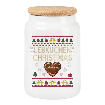 Gingerbread Christmas Funny Gift Baking - Cookie Jar with Wooden Lid - white - Front