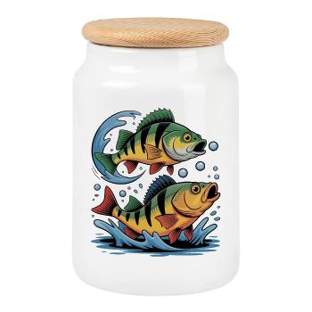 Deux perches – Conception de pêcheurs pour pêcheurs sportifs - Boîte à biscuits avec couvercle en bois - blanc - Devant