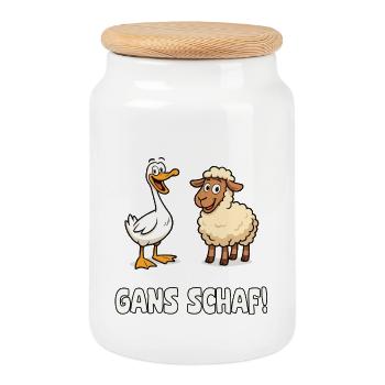 Duo de dessins animés oies et moutons : jeu de mots amusant - Boîte à biscuits avec couvercle en bois - blanc - Devant