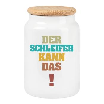 Schleifer als Lustig - Keksdose mit Holzdeckel - Weiß - Vorne
