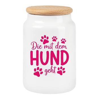 The one who walks with the dog saying paws - Cookie Jar with Wooden Lid - white - Front